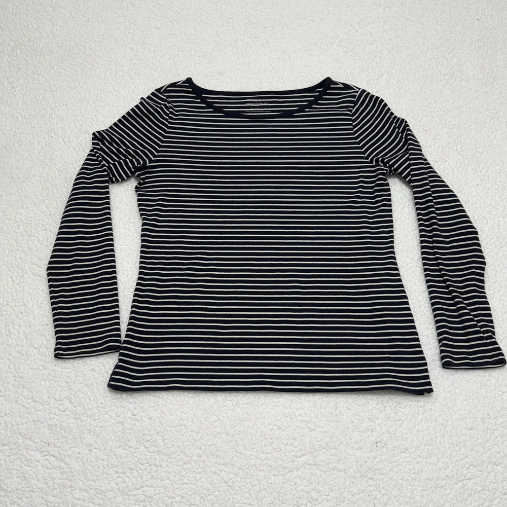 Talbots Stretch‎ Weekend Tee Navy Blue White Striped Long Sleeve Shirt Large